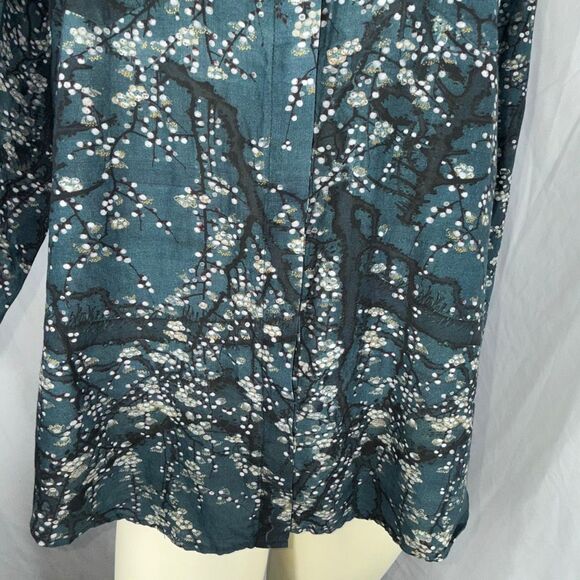 Peruvian Connection Silk Cotton Voile Button Down Shirt L Blue Floral Branch Pri - Picture 4 of 13